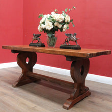 Load image into Gallery viewer, Antique French oak refectory table with slab top and stretcher base. B13029
