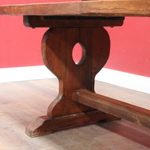 Load image into Gallery viewer, Antique French oak refectory table with slab top and stretcher base. B13029
