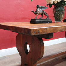 Load image into Gallery viewer, Antique French oak refectory table with slab top and stretcher base. B13029
