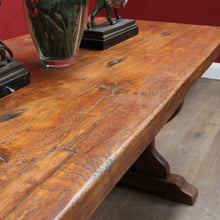 Load image into Gallery viewer, Antique French oak refectory table with slab top and stretcher base. B13029
