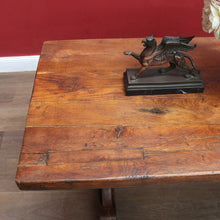Load image into Gallery viewer, Antique French oak refectory table with slab top and stretcher base. B13029
