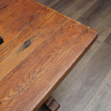 Load image into Gallery viewer, Antique French oak refectory table with slab top and stretcher base. B13029
