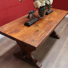 Load image into Gallery viewer, Antique French oak refectory table with slab top and stretcher base. B13029
