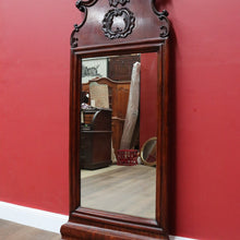 Load image into Gallery viewer, Antique French mahogany dressing or hallway mirror with carved frame. B12924
