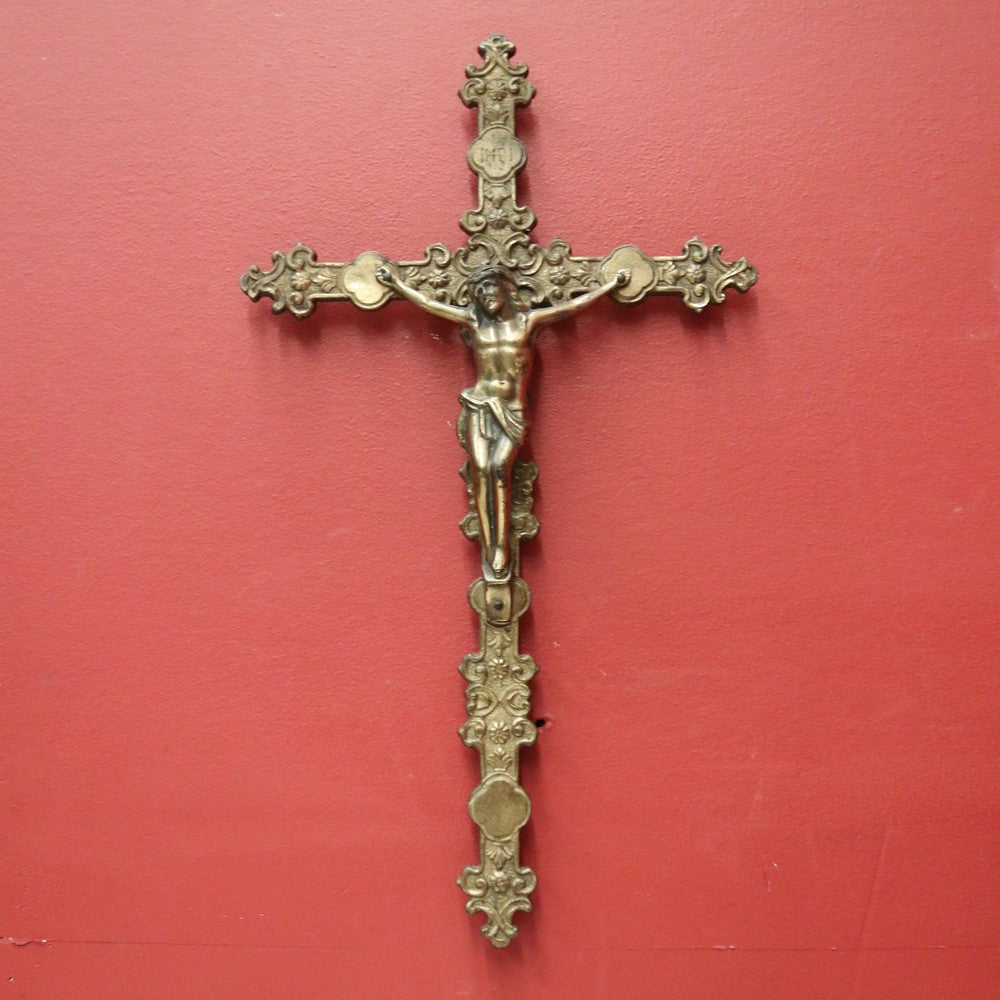 Antique French Solid Brass Wall Crucifix – Devotional Home or Gift Piece. B12399