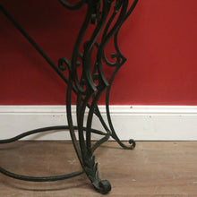 Load image into Gallery viewer, French wrought iron and marble top hall console table with scrollwork base. B12636
