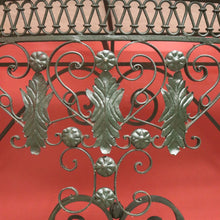 Load image into Gallery viewer, French wrought iron and marble top hall console table with scrollwork base. B12636
