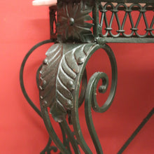 Load image into Gallery viewer, French wrought iron and marble top hall console table with scrollwork base. B12636
