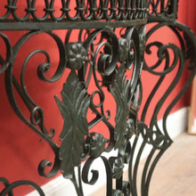 Load image into Gallery viewer, French wrought iron and marble top hall console table with scrollwork base. B12636
