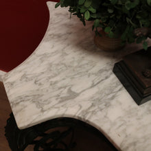 Load image into Gallery viewer, French wrought iron and marble top hall console table with scrollwork base. B12636
