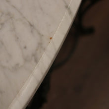 Load image into Gallery viewer, French wrought iron and marble top hall console table with scrollwork base. B12636
