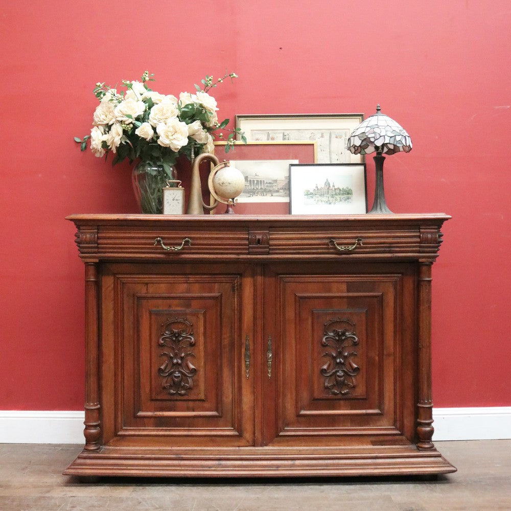 Antique French walnut hall cabinet or sideboard with drawers and cupboards. B12618