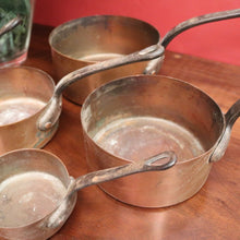 Load image into Gallery viewer, Set of Five Antique French Copper Saucepans with Cast Iron Handles. B12412

