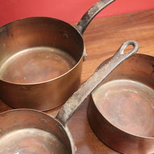 Load image into Gallery viewer, Set of Five Antique French Copper Saucepans with Cast Iron Handles. B12412
