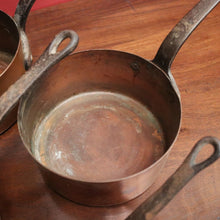 Load image into Gallery viewer, Set of Five Antique French Copper Saucepans with Cast Iron Handles. B12412
