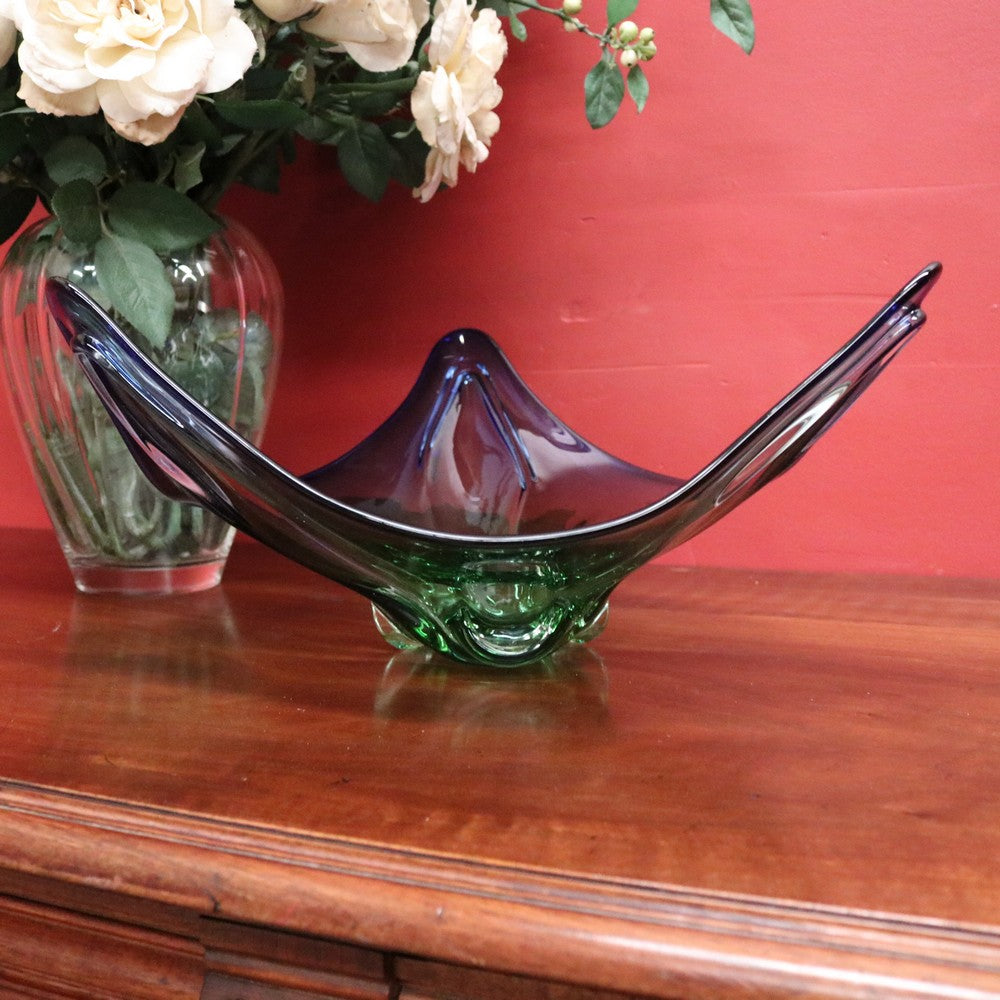 Mid-Century Val St Lambert Blue Green Triangular Art Glass Vase. B12633