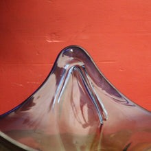 Load image into Gallery viewer, Mid-Century Val St Lambert Blue Green Triangular Art Glass Vase. B12633
