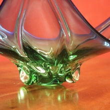 Load image into Gallery viewer, Mid-Century Val St Lambert Blue Green Triangular Art Glass Vase. B12633
