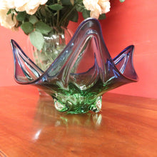 Load image into Gallery viewer, Mid-Century Val St Lambert Blue Green Triangular Art Glass Vase. B12633
