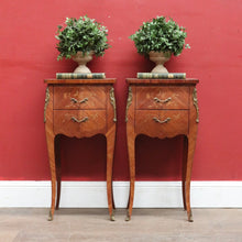 Load image into Gallery viewer, Pair of Vintage French Bedside Tables with Marquetry Inlay and Pull Out Slides. B12799
