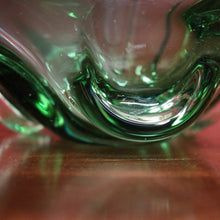 Load image into Gallery viewer, Mid-Century Val St Lambert Blue Green Triangular Art Glass Vase. B12633
