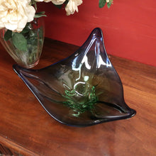 Load image into Gallery viewer, Mid-Century Val St Lambert Blue Green Triangular Art Glass Vase. B12633
