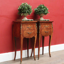 Load image into Gallery viewer, Pair of Vintage French Bedside Tables with Marquetry Inlay and Pull Out Slides. B12799
