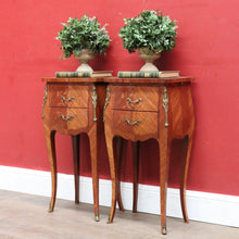 Load image into Gallery viewer, Pair of Vintage French Bedside Tables with Marquetry Inlay and Pull Out Slides. B12799
