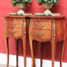 Load image into Gallery viewer, Pair of Vintage French Bedside Tables with Marquetry Inlay and Pull Out Slides. B12799
