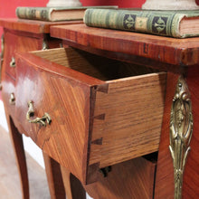 Load image into Gallery viewer, Pair of Vintage French Bedside Tables with Marquetry Inlay and Pull Out Slides. B12799
