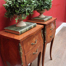 Load image into Gallery viewer, Pair of Vintage French Bedside Tables with Marquetry Inlay and Pull Out Slides. B12799
