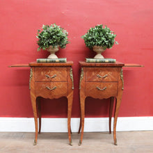 Load image into Gallery viewer, Pair of Vintage French Bedside Tables with Marquetry Inlay and Pull Out Slides. B12799
