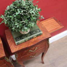 Load image into Gallery viewer, Pair of Vintage French Bedside Tables with Marquetry Inlay and Pull Out Slides. B12799
