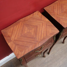 Load image into Gallery viewer, Pair of Vintage French Bedside Tables with Marquetry Inlay and Pull Out Slides. B12799
