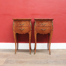 Load image into Gallery viewer, Pair of Vintage French Bedside Tables with Marquetry Inlay and Pull Out Slides. B12799
