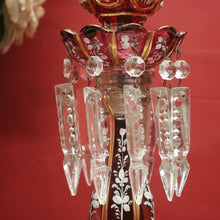 Load image into Gallery viewer, x SOLD Striking Pair of Antique Ruby Glass Hurricane Lamps with Prisms and Gilding. B12634
