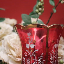 Load image into Gallery viewer, x SOLD Striking Pair of Antique Ruby Glass Hurricane Lamps with Prisms and Gilding. B12634
