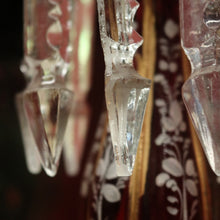 Load image into Gallery viewer, x SOLD Striking Pair of Antique Ruby Glass Hurricane Lamps with Prisms and Gilding. B12634
