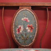Load image into Gallery viewer, Antique Australian maple high-back Piano Stool music seat with tapestry upholstery. B12637
