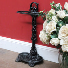 Load image into Gallery viewer, Antique French Cast Iron Umbrella Stand with Drip Tray and Decorative Black Enamel Finish. B12500
