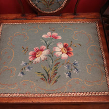 Load image into Gallery viewer, Antique Australian maple high-back Piano Stool music seat with tapestry upholstery. B12637
