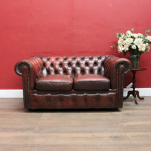Load image into Gallery viewer, Vintage Moran Two Seater Chesterfield Lounge in Burgundy Leather. B13042

