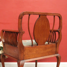 Load image into Gallery viewer, Antique Australian maple high-back Piano Stool music seat with tapestry upholstery. B12637
