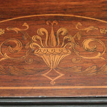 Load image into Gallery viewer, Antique English rosewood hexagonal table with string inlay and X-stretcher. B12233
