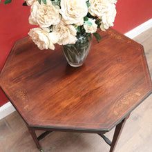 Load image into Gallery viewer, Antique English rosewood hexagonal table with string inlay and X-stretcher. B12233
