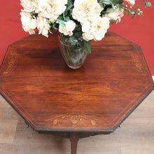 Load image into Gallery viewer, Antique English rosewood hexagonal table with string inlay and X-stretcher. B12233
