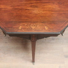 Load image into Gallery viewer, Antique English rosewood hexagonal table with string inlay and X-stretcher. B12233
