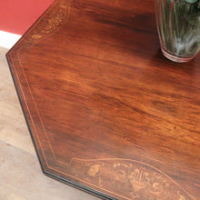 Load image into Gallery viewer, Antique English rosewood hexagonal table with string inlay and X-stretcher. B12233
