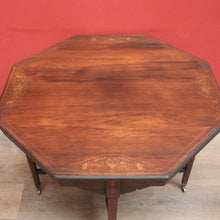 Load image into Gallery viewer, Antique English rosewood hexagonal table with string inlay and X-stretcher. B12233
