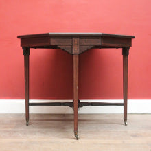 Load image into Gallery viewer, Antique English rosewood hexagonal table with string inlay and X-stretcher. B12233

